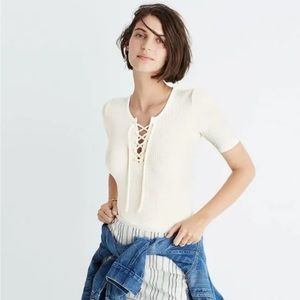 Madewell Ribbed Lace-Up Bodysuit White Fitted